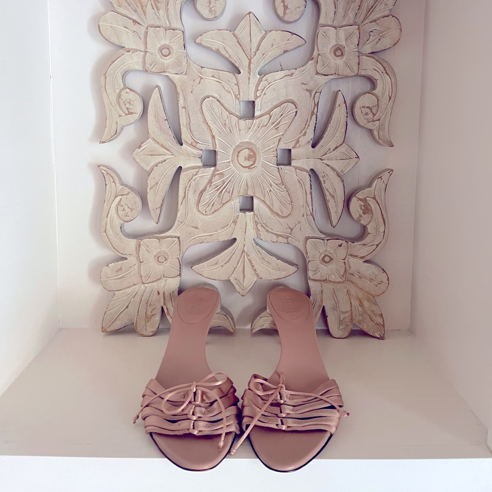 Gucci Satin Kitten With Gold Bamboo Heels 39.5